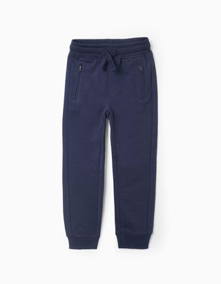 Calças Joggers com Bolsos Selados para Menino 'Slim' - Tamanho 5/6 AZUL ESCURO