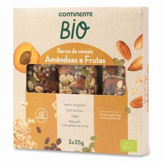 Barra Amêndoa e Frutas sem Glúten Continente Bio (emb. 75 gr (3 un))