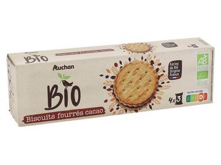 BOLACHAS RECHEADAS AUCHAN BIO:CACAU 185G