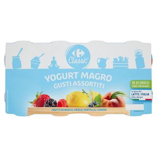 Carrefour Classic Yogurt Magro Gusti Assortiti Frutti Di Bosco, Pesca, Mirtillo, Limone 8 X 125 G