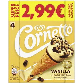 Helado Cono crema de vainilla CORNETTO, pack 4x90 ml (26607895)