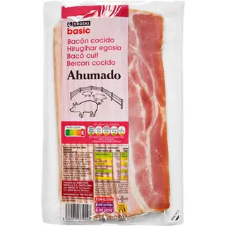 Bacón Cocido Y Ahumado Eroski Basic, Sobre 220 G