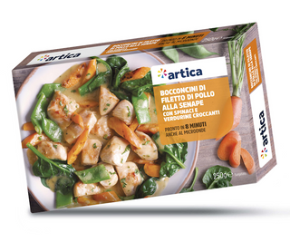 Bocconcini di filetto di pollo alla senape con spinaci e verdurine croccanti 250G Artica