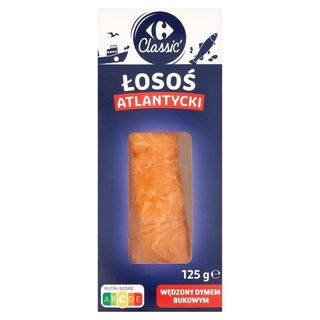 Carrefour Classic Łosoś atlantycki wędzony dymem bukowym 125 g