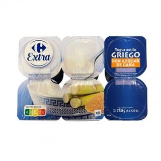 Yogur Griego Natural Con Azúcar De Caña Carrefour Extra Pack De 6 Unidades De 125 G.