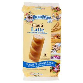 Mulino Bianco Flauti Latte Merenda con 100% Latte Fresco Italiano 8 pezzi 280g - 8076809582186