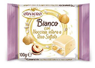 Cioccolato bianco con nocciole e riso soffiato
