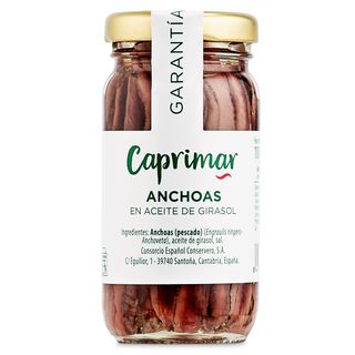Anchoas En Aceite De Girasol Caprimar Frasco 52 G