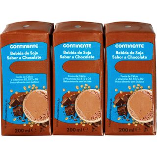 Bebida Vegetal de Soja Chocolate Continente (emb. 3 x 200 ml)