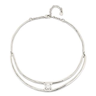 Collar Doble Rígido Bañado En Plata De Ley Y Circonita Blanca