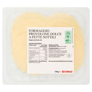 CONAD Formaggio Provolone Dolce a Fette Sottili 130 g - 8003170038288