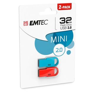 Set 2 Pendrive Memoria Mini Usb 2.0 Emtec D250 32Gb Azul/Rojo (3126170150448)