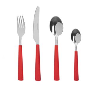 Set 16 posate in acciaio manico rosso - Stripes