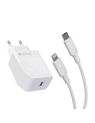 Cargador Muvit Tipo C Pd 20W + Cable Tipo C A Lightning 2.4A 1M Blanco (3663111153606)