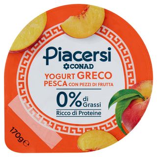 PIACERSI CONAD Yogurt Greco Pesca con Pezzi di Frutta 0% di Grassi 170 g - 8003170100244