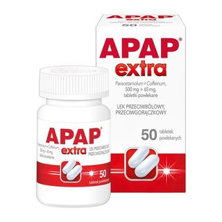 Apap Extra, 500 mg + 65 mg, tabletki powlekane, 50 szt. (but