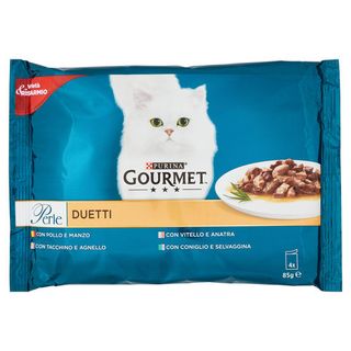 PURINA GOURMET Perle Duetti Pollo & Manzo/Tacch. & Agnello/Vitello & Anatra/Coniglio & Selvag. 4x85g - 7613034651303