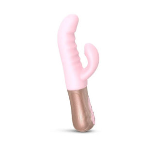 zuchwały króliczek: posuwisty wibrator pulsator do punktu g z pulsacyjnym stymulatorem łechtaczki, 23 cm róż.