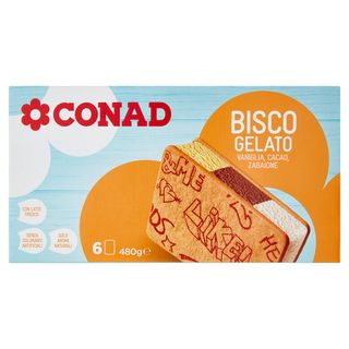 CONAD Bisco Gelato Vaniglia, Cacao, Zabaione 6 Biscotti 480 g - 8003170062597