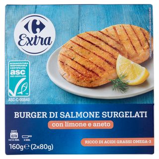 Carrefour Extra Burger di Salmone Surgelati con limone e aneto 2 x 80 g