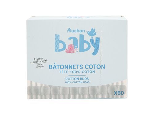 COTONETES AUCHAN BABY 100% ALGODÃO COM PROTEÇÃO 60UN