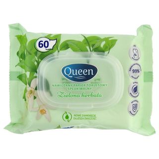 Queen Nawilżany papier toaletowy spłukiwalny Zielona herbata 60 szt.