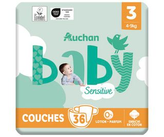 Pañal Sensitive Auchan Baby Bio T3 X36