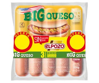 Salchichas Cocidas Cerdo y Pavo con Queso El Pozo Big Queso 3X200 G.