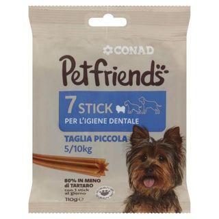 CONAD Petfriends Stick per l'Igiene Dentale Taglia Piccola 5/10kg 7 pezzi 110 g - 8003170076389