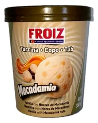 Gelado Froiz com sabor a baunilla com noz de Macadâmia copo 350 g