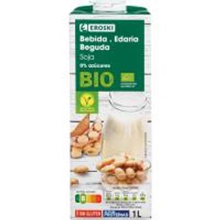 Bebida vegetal de soja 0% azúcares EROSKI BIO, brik 1 litro (26619809)