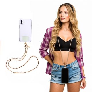 Tracolla smartphone e borsetta perle rosa oro - 120 cm