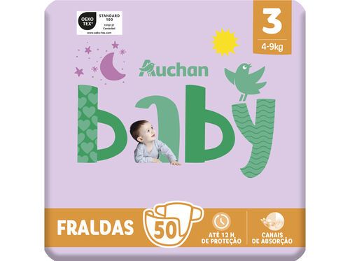 FRALDAS AUCHAN BABY T3 4-9KG 50UN