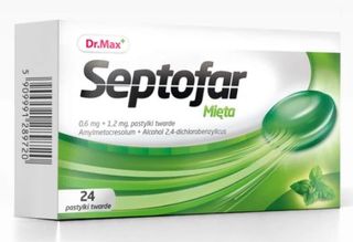 Dr.Max Septofar o smaku miętowym 0,6 mg + 1,2 mg 24 pastyl.