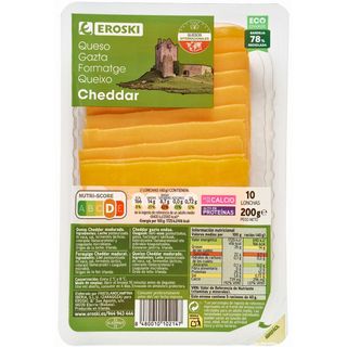 Queso Cheddar Eroski, Lonchas, Bandeja 200 G (10841435)