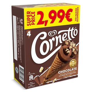 Helado Cono De Chocolate 4 Unidades Cornetto Caja 240 G
