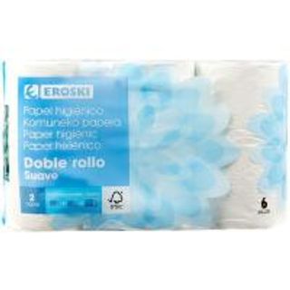 Papel Higiénico Suave Doble Rollo Eroski, Paquete 6 Rollos (5746169)
