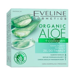 Eveline Żel do twarzy nawilżająco-matujący Organic Aloe + collagen, 50 ml