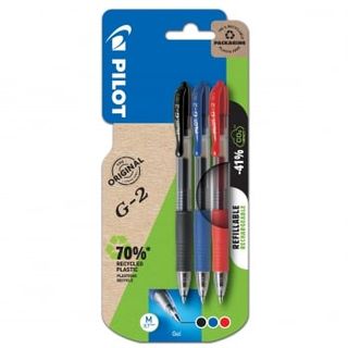 Blíster 3 Bolígrafos Gel Retractiles Pilot G-2 - Negro, Rojo Y Azul