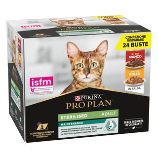 Purina pro plan sterilised cat busta multipack 24x85g manzo e pollo