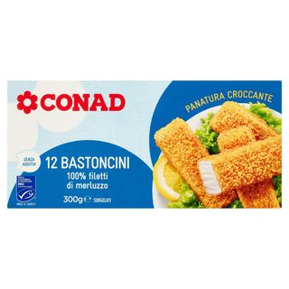 CONAD 12 Bastoncini 100% filetti di merluzzo Surgelati 300 g - 8003170000919