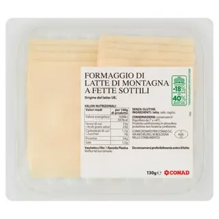 CONAD Formaggio di Latte di Montagna a Fette Sottili 130 g - 8003170038271