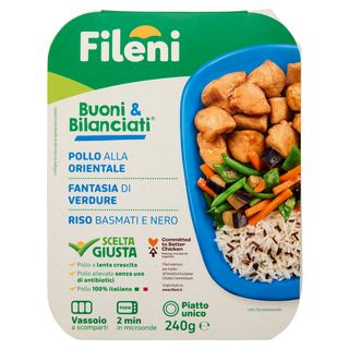 Fileni Buoni & Bilanciati* Pollo alla Orientale Fantasia di Verdure Riso Basmati e Nero 240 g