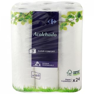 Papel Higienico Acolchado 3 Capas Carrefour 24 Rollos