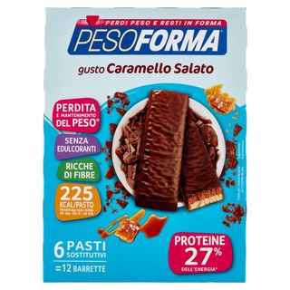 Pesoforma Gusto Caramello Salato, Pasto Sostitutivo Ricco Di Fibre, 225Kcal Per Pasto, 12 X 31 G