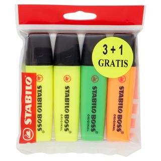 STABILO Boss Original evidenziatore arancione/verde/giallo - eco-pack 3+1 gratis