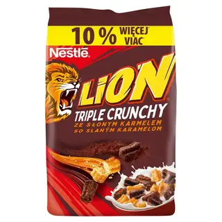 Nestlé Lion Triple Crunchy Płatki śniadaniowe ze słonym karmelem 385 g
