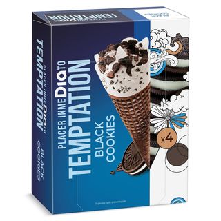 Helado Cono Black Cookies Dia Temptation 4 X 65 G