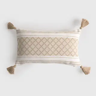 Funda De Cojín Tejido Rombos Con Borlas Diami Marron Beige 30x50 cm