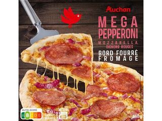 PIZZA MEGA PEPPERONI AUCHAN REBORDO RECHEADO QUEIJO 450G